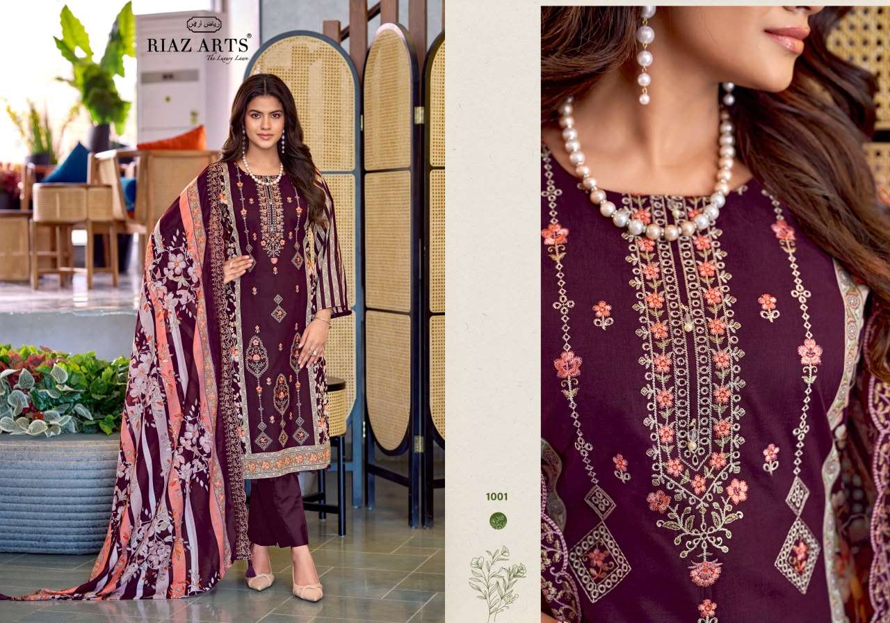 RIAZ ARTS ZEENAT TOP & DUP WORK LAWN COTTON SALWAR KAMEEZ CATALOGUE RESELLER GUJARAT 